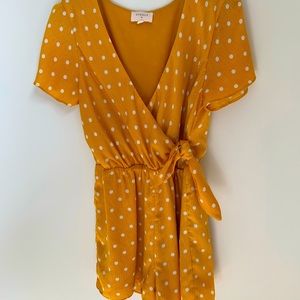 ✨Everly Yellow + White Polka Dot Wrap Romper✨